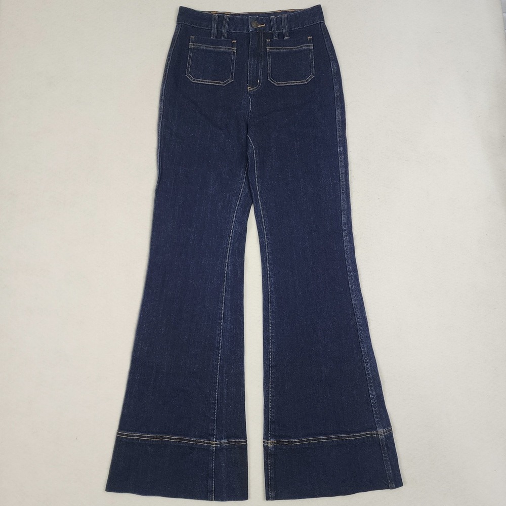 Faherty Ranger Jeans Women's 27 x 32 Dark Wash Cotton Pockets High Rise Wide Leg